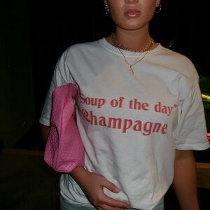 White Graphic Tee with Pink Text